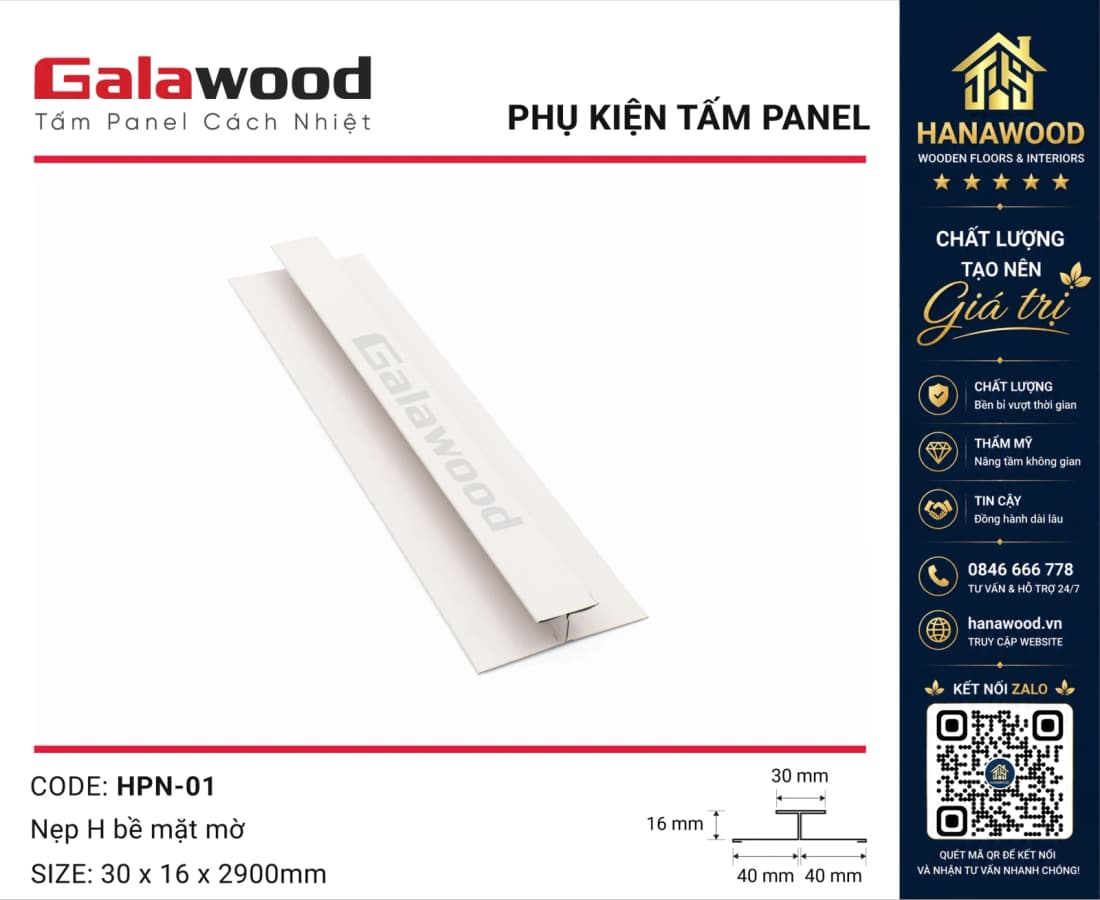 Nẹp H Rãnh Nối Tấm Panel HPN-01 Màu Trắng xử lý khe nối phẳng đẹp