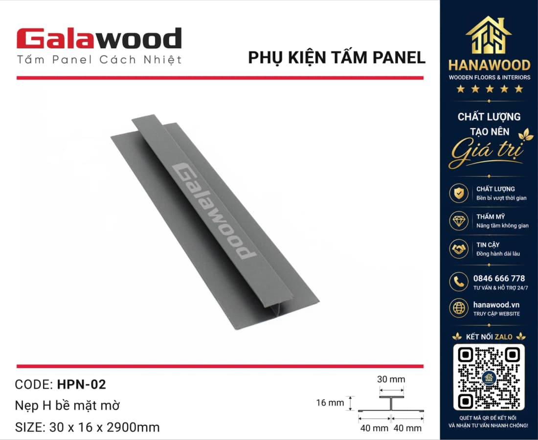 Nẹp H Rãnh Nối Tấm Panel HPN-02 Màu Xám chống ăn mòn thi công nhanh
