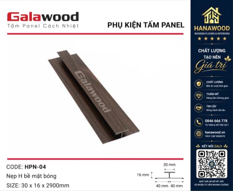 Nẹp H Rãnh Nối Tấm Panel HPN-04 Màu Nâu Walnut nẹp nhôm giả gỗ cao cấp