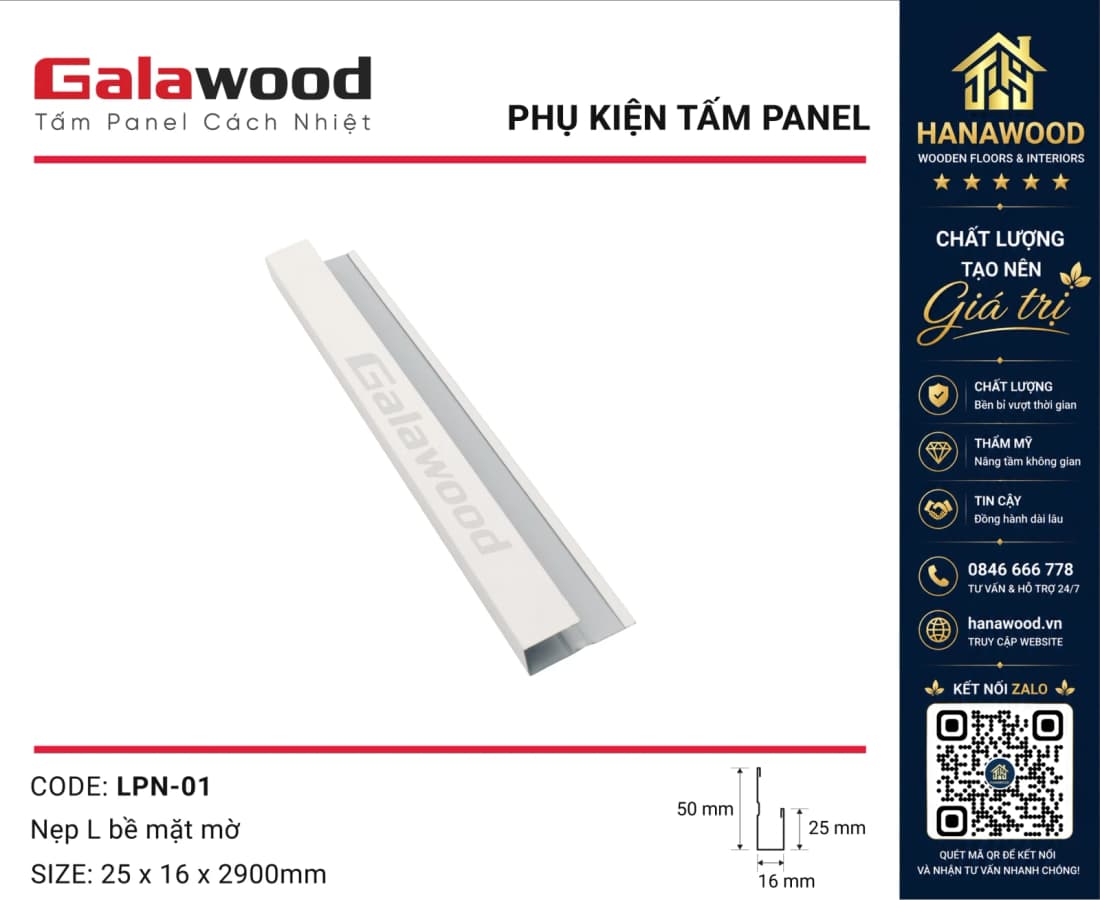 Nẹp Kết Thúc Nối Tấm Panel LPN-01 Màu Trắng che mép vách ngăn tinh tế