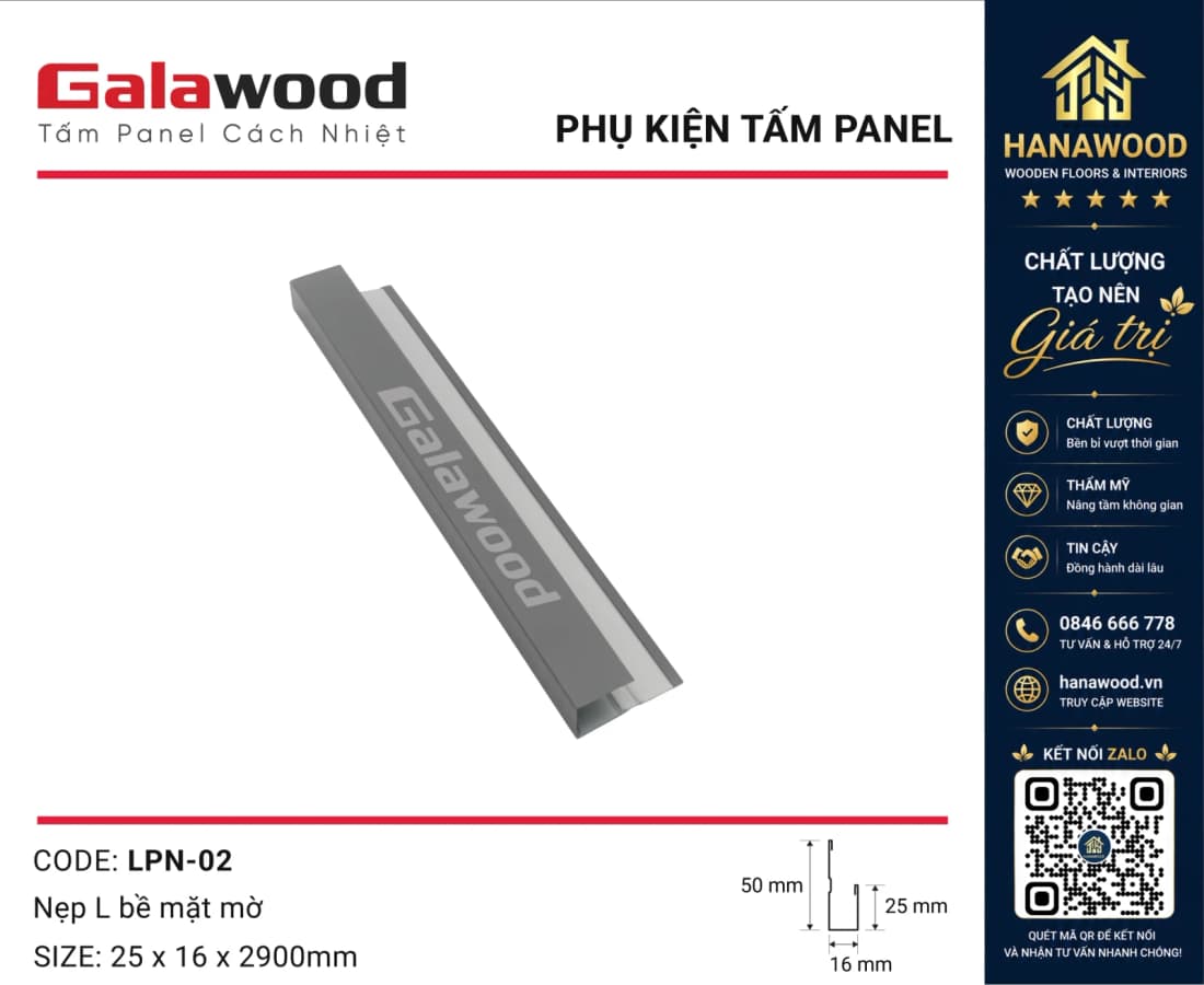 Nẹp Kết Thúc Nối Tấm Panel LPN-02 Màu Xám bảo vệ cạnh tấm chống va đập