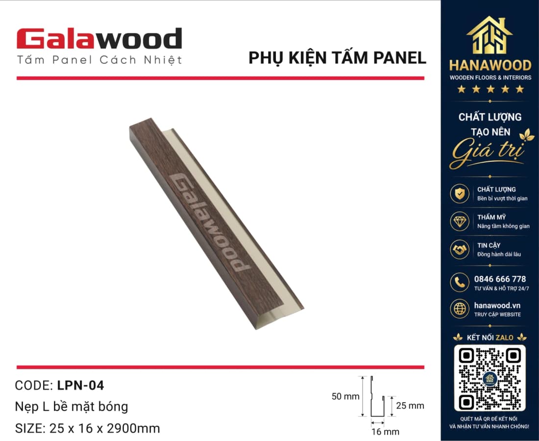 Nẹp Kết Thúc Nối Tấm Panel LPN-04 Màu Nâu Walnut nhẹ bền chống xước