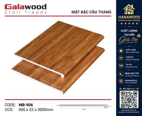 Mặt Bậc Cầu Thang Nhựa PVC Vân Gỗ Galawood MB-906 màu nâu tự nhiên bám chân tốt