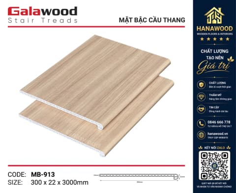 Mặt Bậc Cầu Thang Nhựa PVC Giả Gỗ Galawood MB-913 chống va đập lau chùi dễ dàng