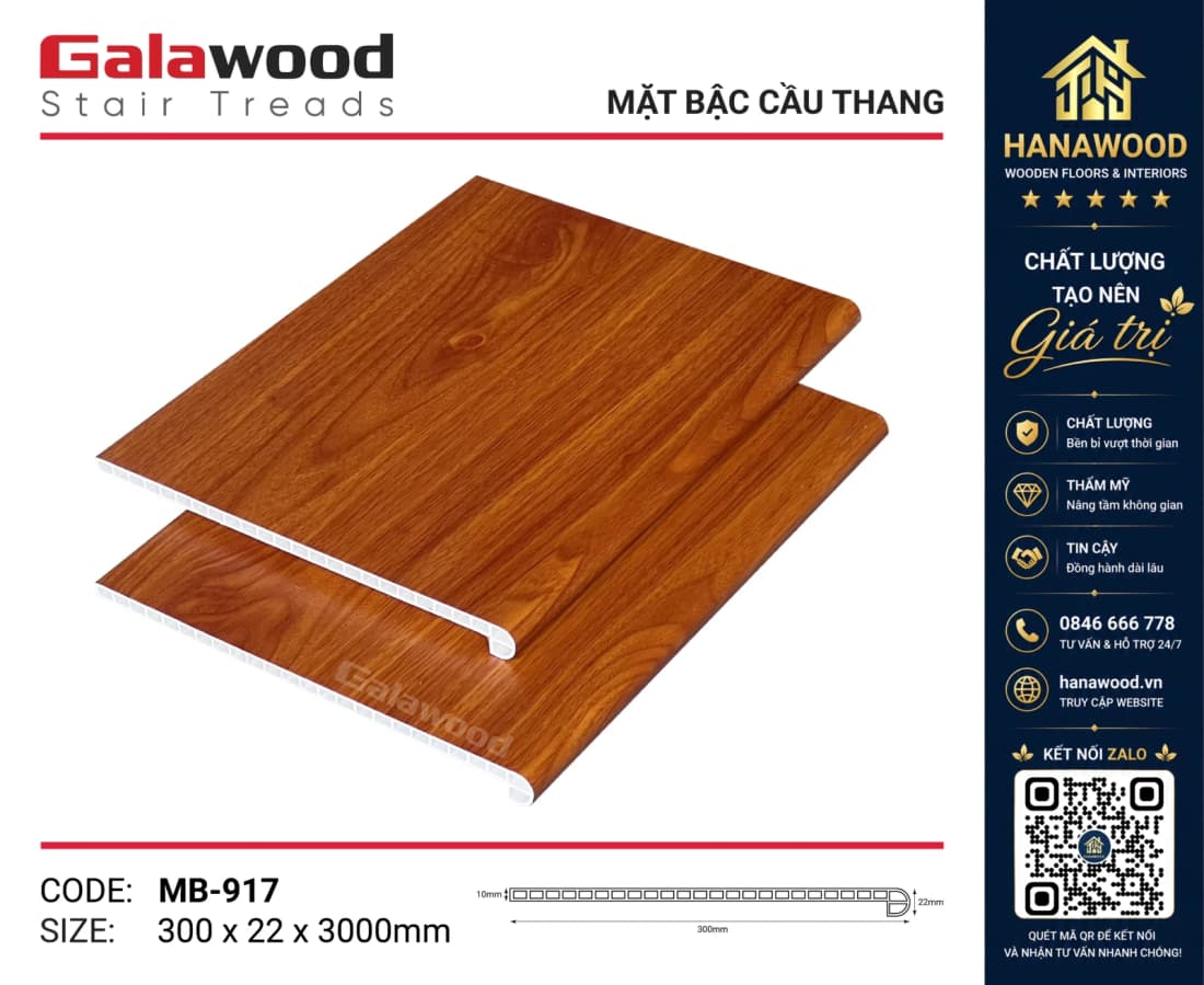 Mặt Bậc Cầu Thang Nhựa Giả Gỗ Galawood MB-917 tông xám sang trọng độ bền cao