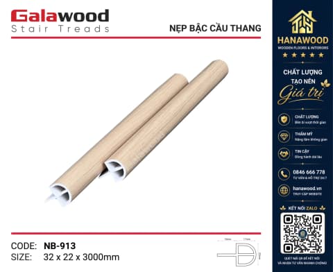 Nẹp Bậc Cầu Thang Nhựa PVC Vân Gỗ Galawood NB-913 tạo đường chỉ viền nổi bật