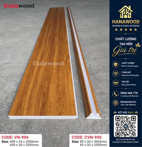 Vách Ngăn Nhựa 2 Mặt Galawood 24mm VN-906MX3M Vân Gỗ Đỏ Cam cách âm cách nhiệt