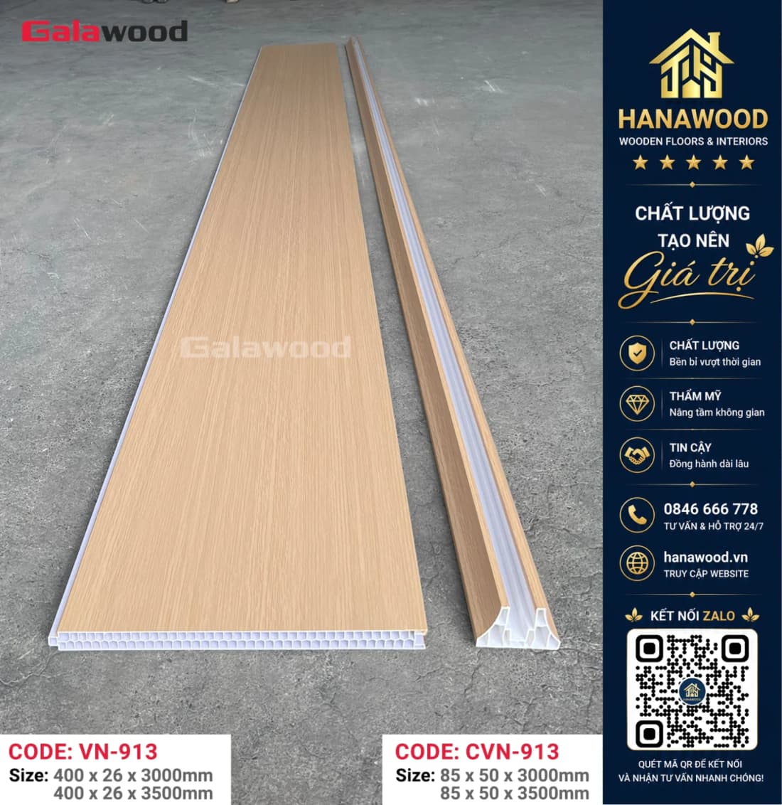 Tấm Vách Ngăn Phòng Ngủ Nhựa PVC Galawood VN-913X3M màu vân gỗ ấm cúng