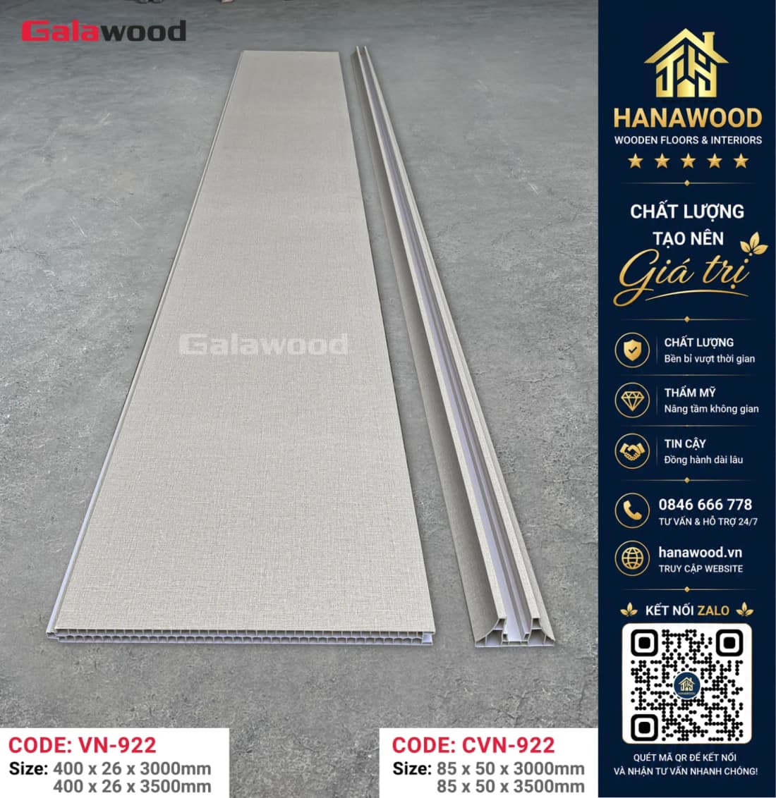 Tấm Vách Ngăn Phòng Nhựa Giả Gỗ Galawood VN-922X3M vân vải trang nhã