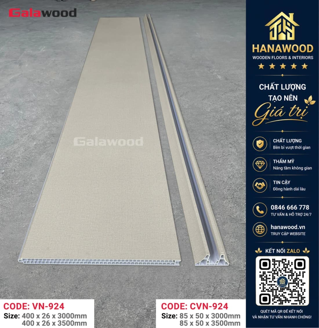 Vách Ngăn Nhựa PVC Ngăn Phòng Ngủ Galawood VN-924X3M mảng rộng chống ẩm mốc