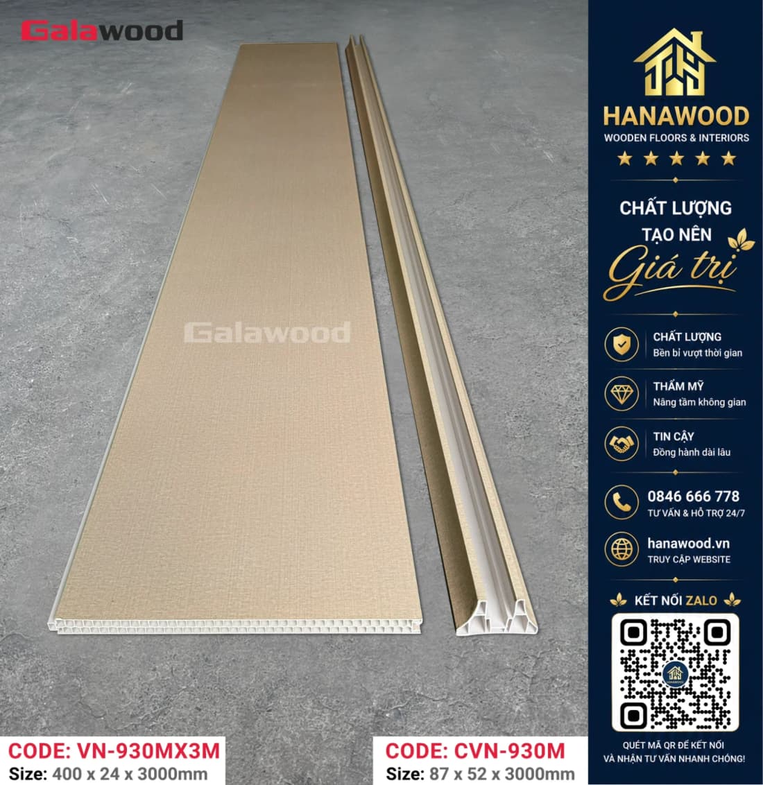 Chân Đế Vách Ngăn Nhựa Galawood CVN-930MX3M Vân Vàng Nhạt bảo vệ chân vách