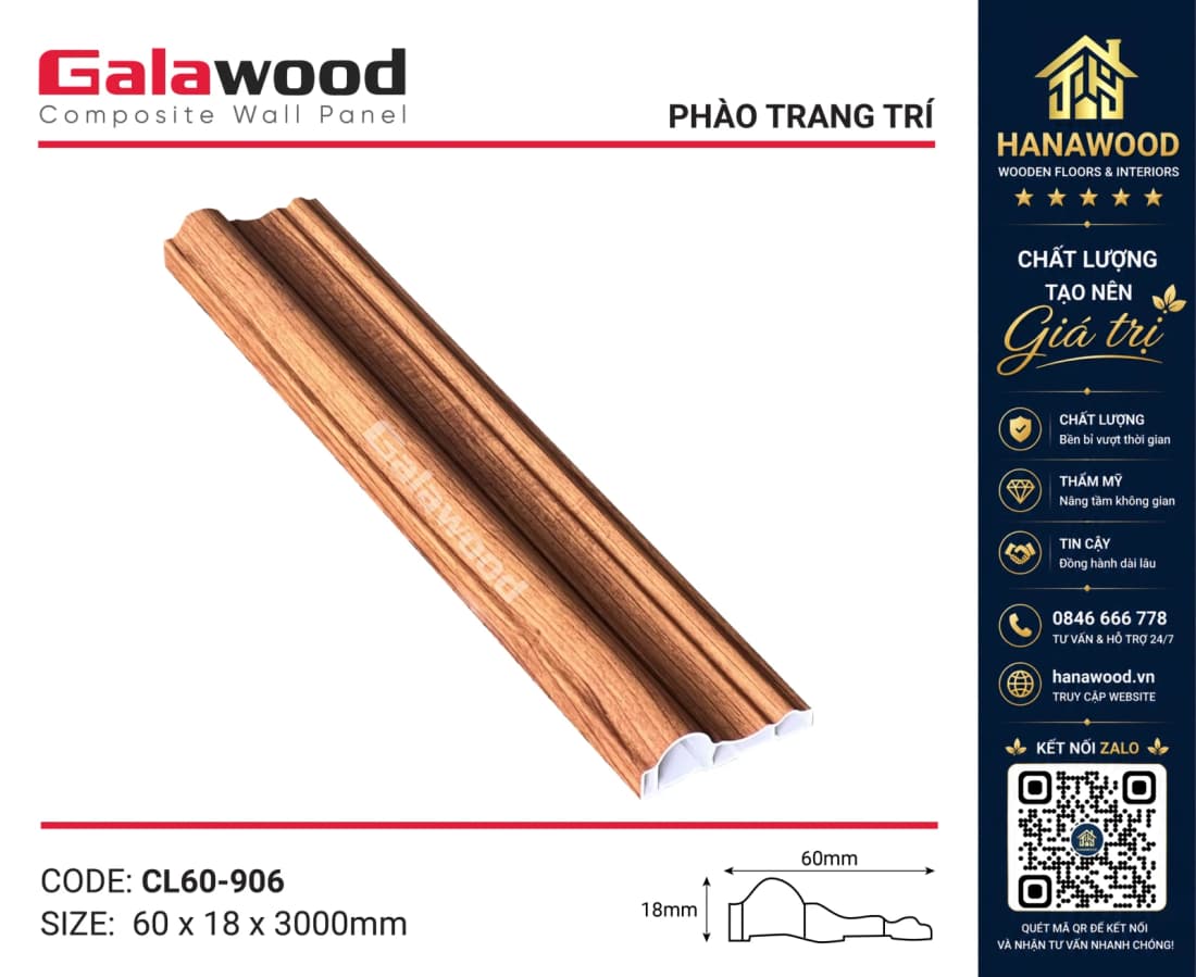 Phào Chỉ Lệch Trang Trí Galawood CL60-906 Giả Vân Gỗ mộc mạc sang trọng
