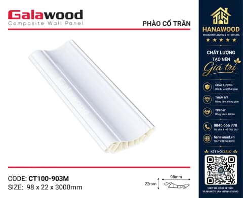 Phào Cổ Trần CT100x22 Vân Mây Galawood CT100-903M Trắng Vân Mây hiện đại