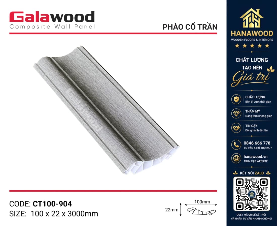 Phào Cổ Trần Nhựa Giả Vân Vải Galawood CT100-904 che khe góc trần tinh tế