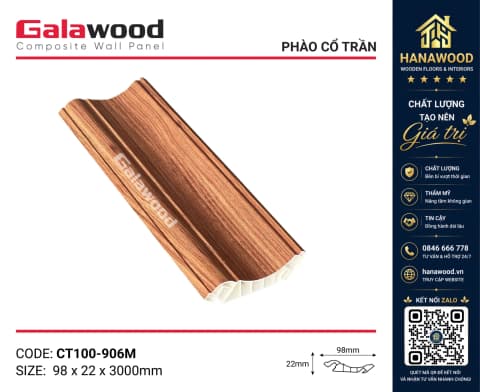Phào Cổ Trần CT100x22 Nhựa Giả Gỗ Galawood CT100-906M bản rộng trang trí