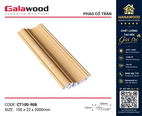 Phào Cổ Trần CT100x22 Nhựa Giả Gỗ Galawood CT100-908 tông nâu ấm cúng