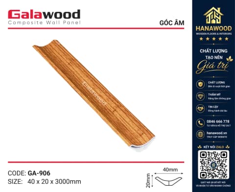 Phào Góc Âm GA40x20 Galawood GA906 Nhựa Giả Gỗ màu nâu tự nhiên