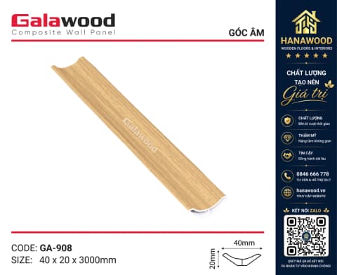 Phào Góc Âm GA40x20 Galawood GA908 Nhựa Giả Gỗ vân sẫm đẳng cấp