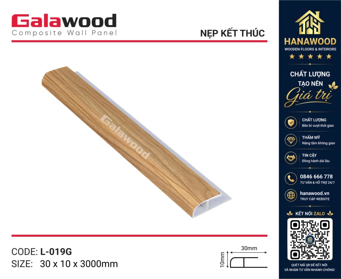 Nẹp Kết Thúc Tấm Ốp Tường Kosmos L-019 Giả Vân Gỗ bảo vệ cạnh tường