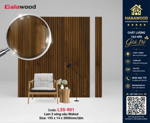 Tấm Nhựa Ốp Tường Lam Sóng Giả Gỗ Galawood L3S-901 tông ấm áp sang trọng