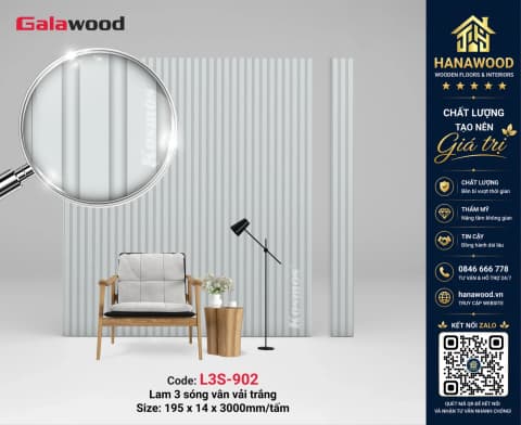 Tấm Nhựa Ốp Trần Lam Sóng Trắng Trơn Galawood L3S-902 tinh tế hiện đại