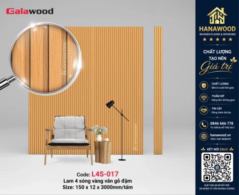 Tấm Nhựa Ốp Trần Lam Sóng Giả Gỗ Galawood L4S-017 màu gỗ đỏ ấm áp