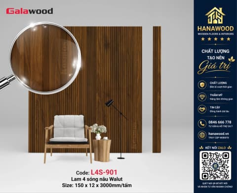 Tấm Ốp Lam Sóng Nhựa Giả Gỗ Galawood L4S-901 tông màu gỗ tươi sáng