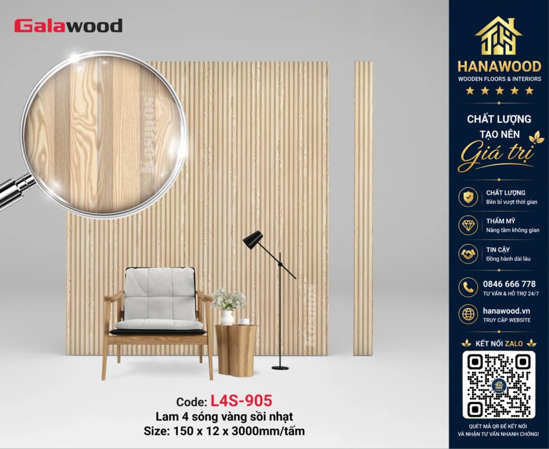 Nhựa Lam Sóng Ốp Tường Giả Gỗ Galawood L4S-905 chống ẩm mốc tuyệt đối