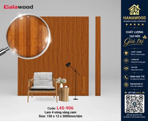 Tấm Ốp Lam Sóng Nhựa Giả Gỗ Galawood L4S-906 tông màu gỗ tự nhiên