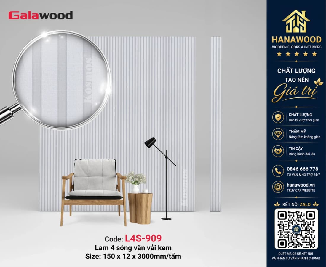 Nhựa Lam Sóng Giả Gỗ Ốp Tường Galawood L4S-909 vân gỗ đậm sang trọng