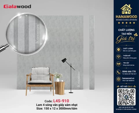 Tấm Nhựa Ốp Tường Lam Sóng Vân Bê Tông Galawood L4S-910 xám hiện đại