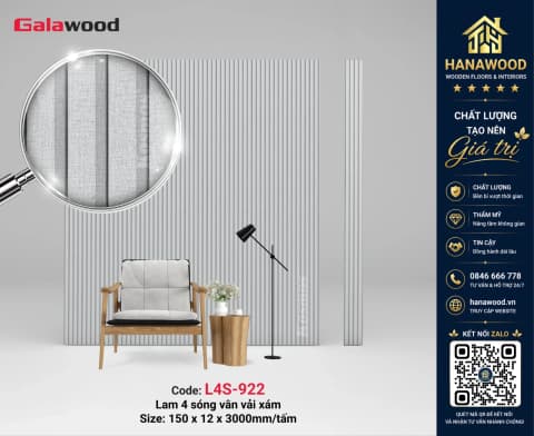 Tấm Ốp Tường Lam 4 Sóng Galawood Giả Vân Vải L4S-922 hoa văn dệt chìm