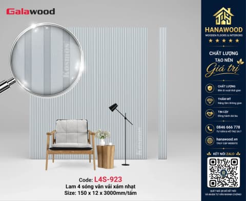 Tấm Ốp Lam 4 Sóng Nhựa Giả Vân Vải Galawood L4S-923 tông màu trắng kem