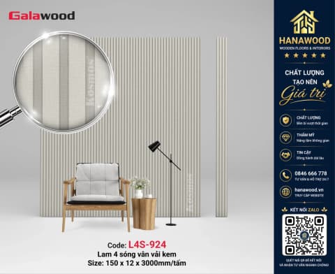 Tấm Ốp Tường Trần Lam Sóng Giả Vân Vải Galawood L4S-924 bề mặt mịn sang