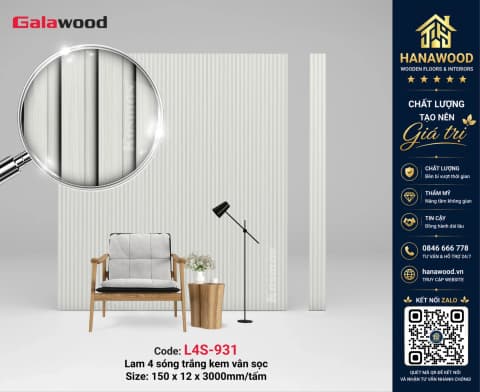 Tấm Ốp Lam 4 Sóng Nhựa Giả Gỗ Galawood L4S-931 màu gỗ sồi sáng ấm cúng