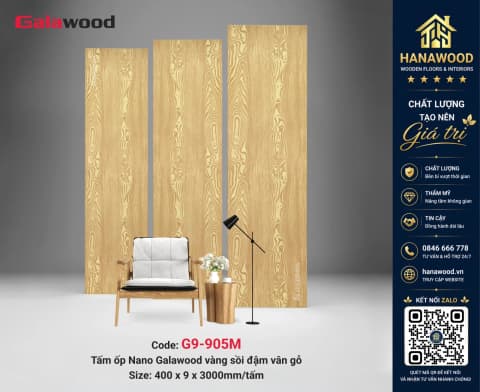 Tấm Nhựa Ốp Tường Nano Giả Vân Gỗ Sồi Nhạt Galawood G9-905M tông màu tươi sáng