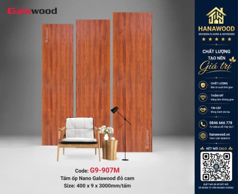 Tấm Ốp Tường Nano Nhựa Giả Gỗ Galawood G9-907M màu gỗ tự nhiên ấm áp