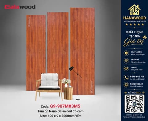 Tấm Ốp Trần Nano Giả Vân Gỗ Galawood G9-907MX3M5 nhẹ bền dễ vệ sinh lau chùi