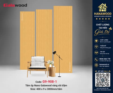 Tấm Ốp Tường Nano Nhựa Giả Gỗ Galawood G9-908-1 đường vân gỗ nổi bật