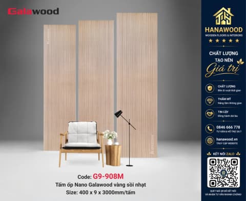 Tấm Nhựa Ốp Trần Nano Vân Gỗ Galawood G9-908M thi công ốp trần tường nhanh