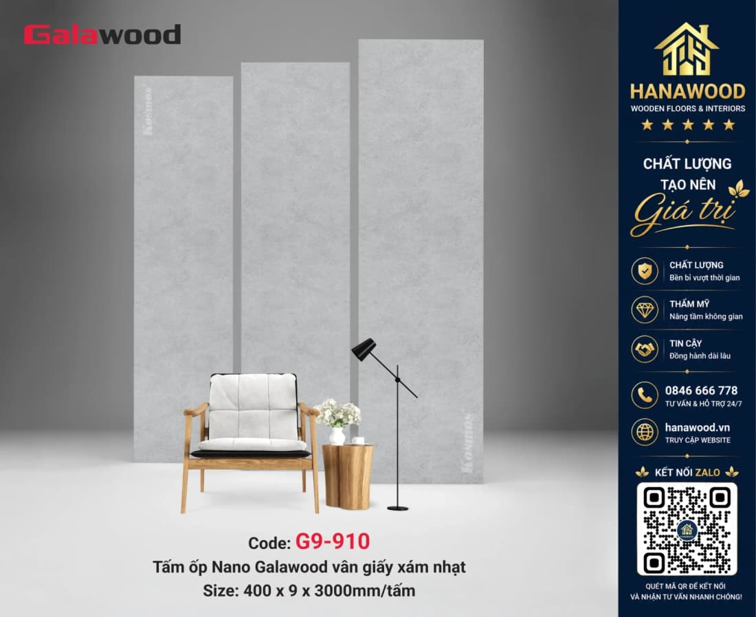 Tấm Ốp Tường Nano Giả Bê Tông Galawood G9-910 phong cách xám xi măng hiện đại