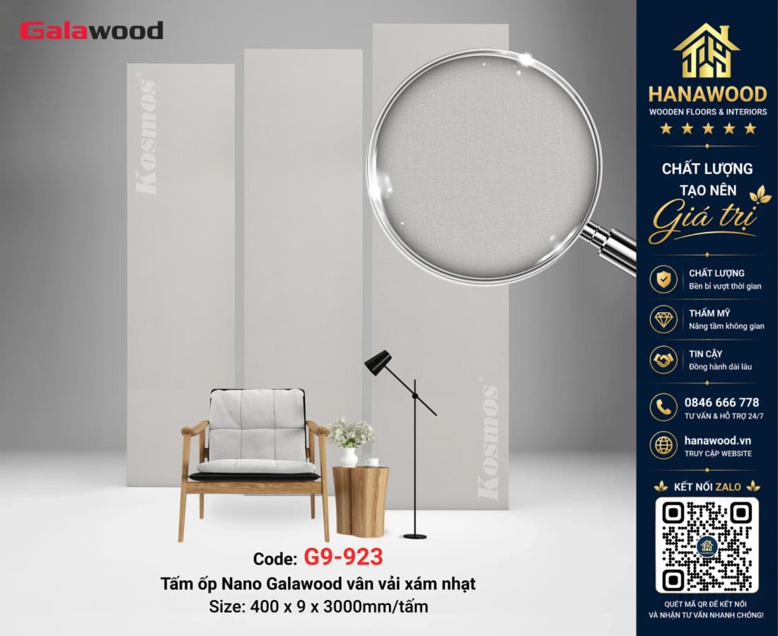 Tấm Nhựa Nano Ốp Tường Trần Giả Vân Vải Galawood G9-923 hoa văn nhã nhặn