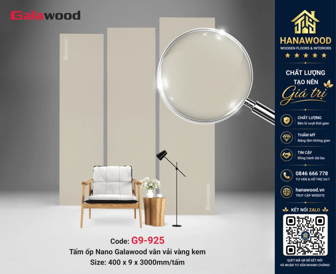 Tấm Nhựa Ốp Tường Nano Giả Vân Vải Galawood G9-925 tông màu trung tính
