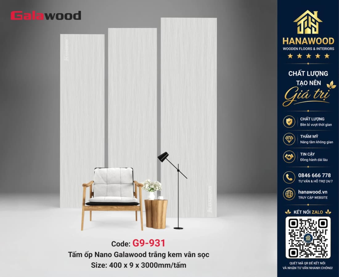 Tấm Ốp Tường Nano Nhựa Giả Gỗ Galawood G9-931 mộc mạc chịu nước 100%