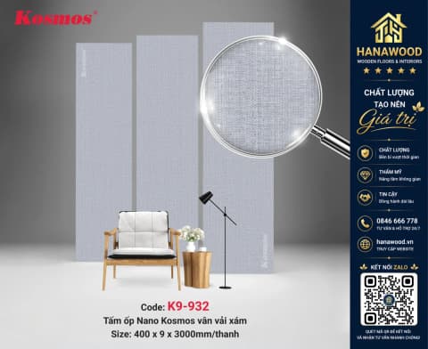 Tấm Ốp Tường Nano Nhựa Vân Vải Xám Kosmos K9-932 xám hiện đại tối giản
