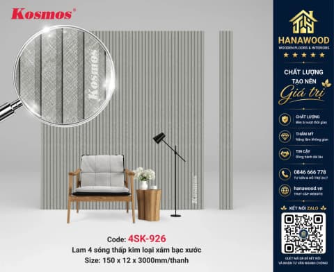 Tấm Ốp Tường Trần Lam 4 Sóng Kép Kosmos 4SK-926 Vân Vải hoa văn chìm