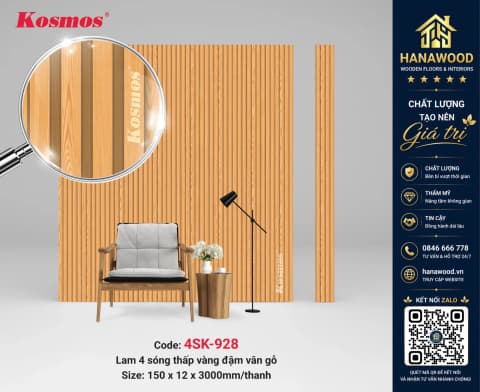 Tấm Ốp Tường Nhựa Lam Sóng Kép Kosmos Giả Gỗ 4SK-928 mộc mạc sang trọng