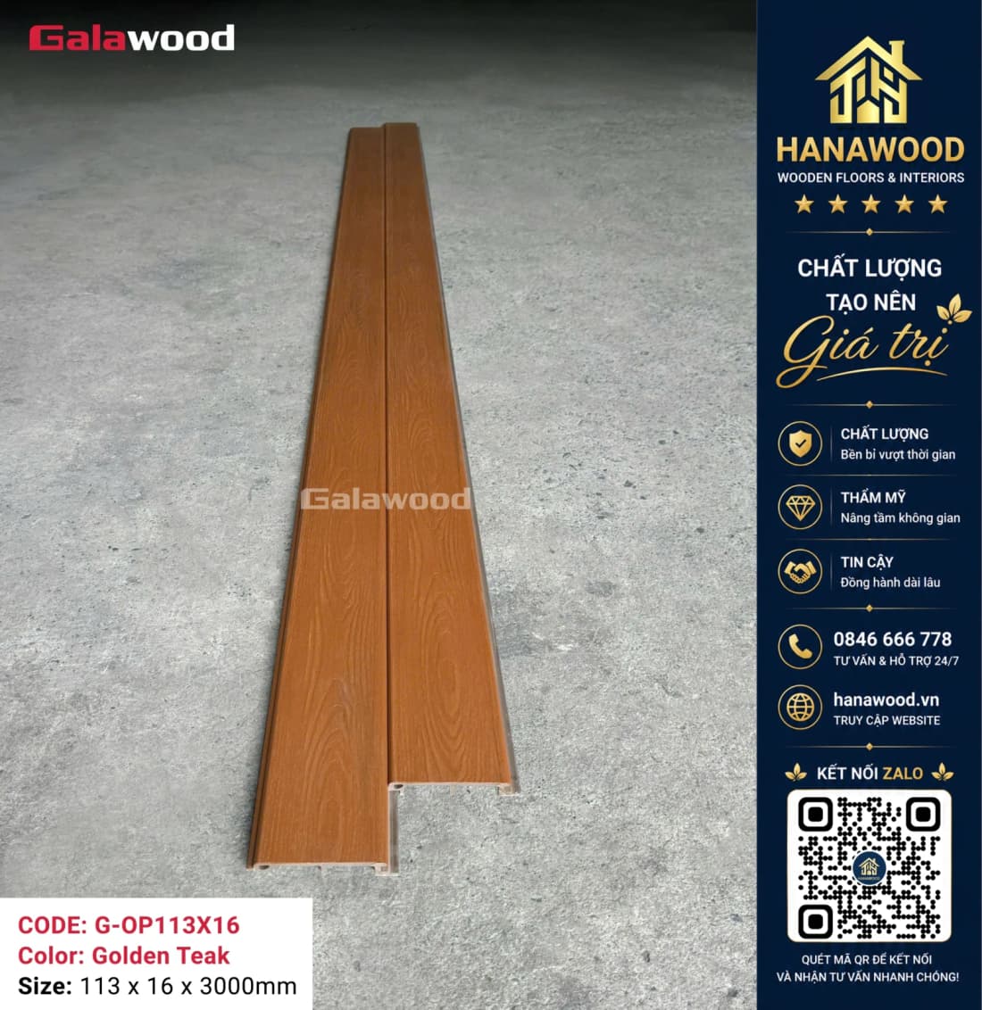 Tấm Lam 5 Sóng Ngoài Trời Phủ ASA Galawood G-5S190X20 Golden Teak chịu nắng mưa không mối mọt
