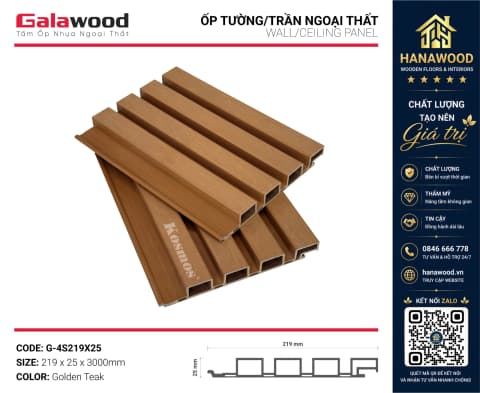 Lam 4 Sóng Gỗ Nhựa Phủ ASA Galawood G-4S219X25 Golden Teak