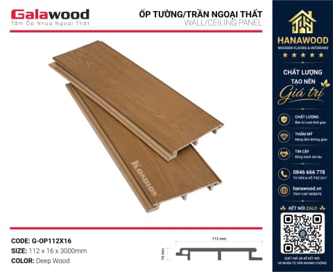 Tấm Ốp Gỗ Nhựa Ngoài Trời Phủ ASA Galawood G-OP112X16 Deepwood vân gỗ đậm cổ điển